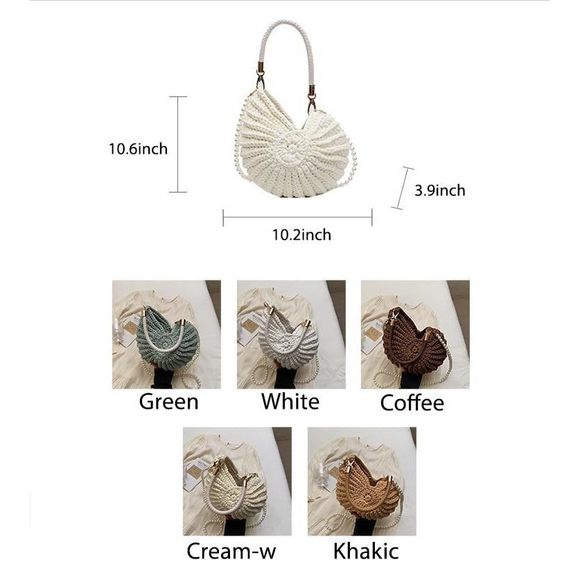 Handwoven Fashion Seashell Bag Stylish & Unique Boho Clutch With Pearl Strap :O - Picture 7 of 8